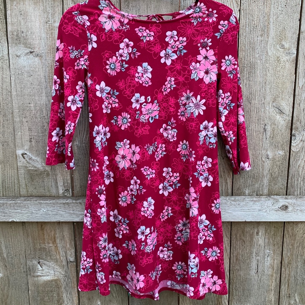 Justice Red & Pink Floral 3/4 sleeve Dress NWT